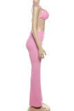 Pink Celebrities Solid Patchwork Buttons Backless Spaghetti Strap Sleeveless Two Pieces