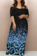 Blue Casual Gradient Geometric Print Contrast Off the Shoulder Printed Dresses