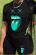 Black Casual Print Patchwork O Neck Short Sleeve Two Pieces