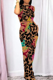Light Yellow Casual Geometric Print Pocket Contrast O Neck Short Sleeve Two Pieces