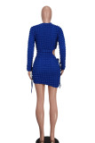 Pink Casual Solid Hollowed Out O Neck Long Sleeve Dresses