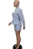Pink Casual Striped Patchwork Turndown Collar Long Sleeve Two Pieces