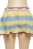 Blue Casual Patchwork Frenulum Contrast Regular Mid Waist Conventional Patchwork Skirt