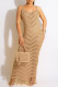 Khaki Sexy Solid Tassel Patchwork See-through Backless Swimwears Cover Up