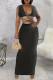Black Elegant Solid Patchwork V Neck Sleeveless Two Pieces