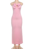 Pink Sexy Solid Backless Strapless Long Dresses