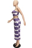 Rose Red Sexy Print Backless Spaghetti Strap Sleeveless Two Pieces