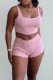 Pink Casual Solid Patchwork Square Collar Sleeveless Two Pieces