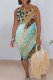 Light Blue Casual Geometric Print Leopard V Neck Printed Dresses