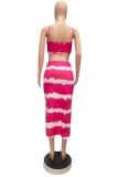 Rose Red Sexy Print Backless Spaghetti Strap Sleeveless Two Pieces