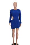 Pink Casual Solid Hollowed Out O Neck Long Sleeve Dresses