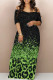 Green Casual Gradient Geometric Print Contrast Off the Shoulder Printed Dresses