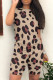 Khaki Casual Leopard Patchwork O Neck Short Sleeve Two Pieces