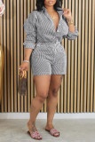Pink Casual Striped Patchwork Turndown Collar Long Sleeve Two Pieces