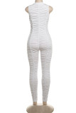 White Sexy Solid Fold V Neck Skinny Jumpsuits