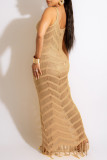 Rose Red Sexy Solid Tassel Patchwork See-through Backless Swimwears Cover Up