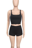 Pink Casual Solid Patchwork Square Collar Sleeveless Two Pieces