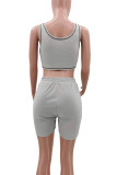 Red Casual Sportswear Letter Print Draw String Pocket U Neck Sleeveless Two Pieces