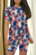 Blue Casual Print Patchwork O Neck Short Sleeve Two Pieces