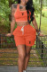 Orange Red Casual Sportswear Letter Draw String Pocket Contrast U Neck Sleeveless Two Pieces