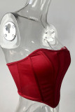 Rose Red Sexy Backless Strapless Tops