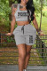 Grey Casual Sportswear Letter Print Draw String Pocket U Neck Sleeveless Two Pieces