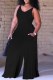 Black Casual Solid Backless Spaghetti Strap Skinny Jumpsuits