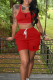 Red Casual Sportswear Letter Draw String Pocket Contrast U Neck Sleeveless Two Pieces