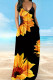 Black Yellow Elegant Print Patchwork Backless Spaghetti Strap Sling Dresses