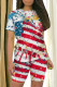 White Red Casual Print Patchwork O Neck Short Sleeve Two Pieces