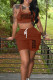 Coffee Casual Sportswear Letter Print Draw String Pocket U Neck Sleeveless Two Pieces