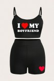 Black Sexy Casual Letter Print Backless Spaghetti Strap Sleeveless Two Pieces