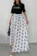 Black White Elegant Letter Patchwork O Neck Short Sleeve Two Pieces