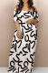 White Black Casual Print Backless Off Shoulder Long Dresses