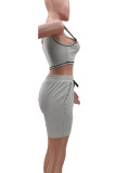 Red Casual Sportswear Letter Print Draw String Pocket U Neck Sleeveless Two Pieces