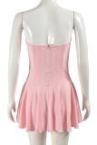 Pink Sexy Backless Strapless A Line Dresses
