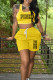 Yellow Casual Sportswear Letter Print Draw String Pocket U Neck Sleeveless Two Pieces