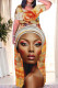 Orange Casual Print Basic V Neck Long Dress Dresses