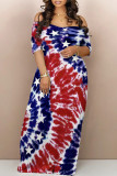 Multicolor Casual Mixed Printing Letter American Flag Flowers Off the Shoulder Printed Dresses