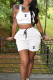 White Casual Sportswear Letter Draw String Pocket Contrast U Neck Sleeveless Two Pieces