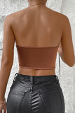 Brown Sexy Backless Strapless Tops