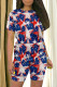 Dark Blue Casual Print Patchwork O Neck Short Sleeve Two Pieces