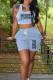 Light Blue Casual Sportswear Letter Print Draw String Pocket U Neck Sleeveless Two Pieces