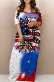 Multicolor Casual Mixed Printing Letter American Flag Flowers Off the Shoulder Printed Dresses