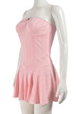 Pink Sexy Backless Strapless A Line Dresses