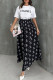 White Black Elegant Letter Patchwork O Neck Short Sleeve Two Pieces