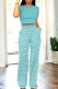 Cyan Casual Dot Patchwork Pocket O Neck Short Sleeve Two Pieces