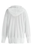 White Casual Print American Flag Buckle Hooded Collar Tops