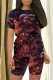 Red Blue Casual Print Patchwork O Neck Short Sleeve Two Pieces