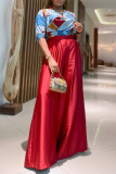 Red Elegant Print Patchwork V Neck Half Sleeve Two Pieces